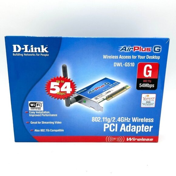 D-LINK AIRPLUS G WIRELESS PCI ADAPTER 54MBPS 802.11G/2.4GHZ DWL-G510 - Picture 1 of 6